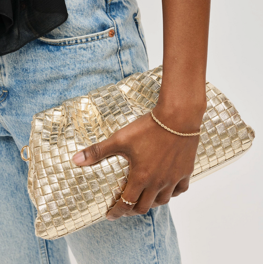 Tate Woven Frame Clutch Gold