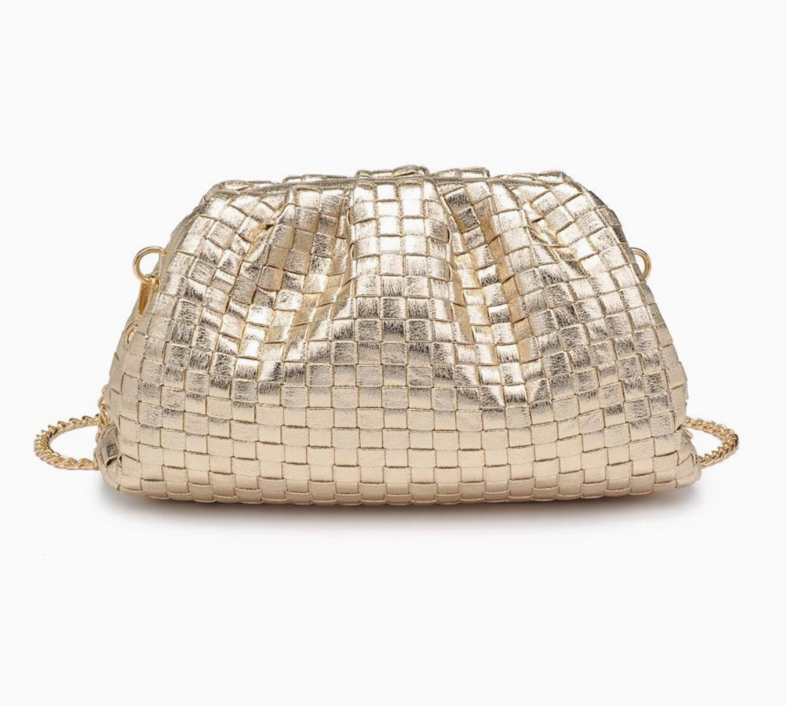 Tate Woven Frame Clutch Gold