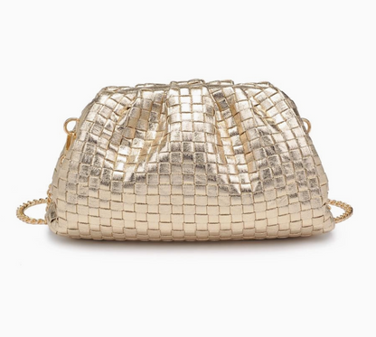 Tate Woven Frame Clutch Gold