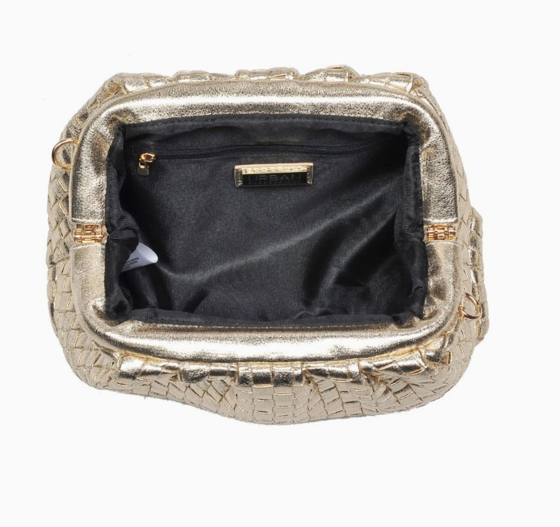 Tate Woven Frame Clutch Gold