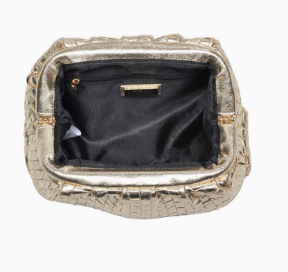 Tate Woven Frame Clutch Gold